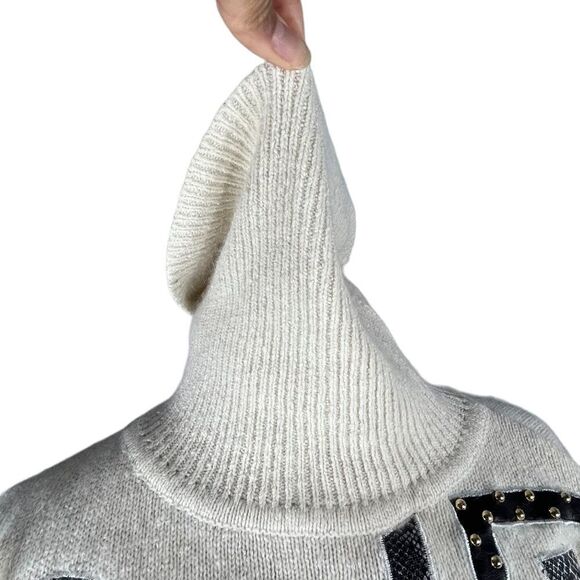 VICTORIA Plum turtleneck sweater silk angora lambswool fuzzy cream size L - Picture 6 of 11